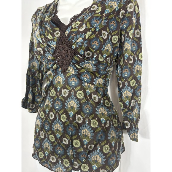 VTG Cato Y2K Lace Trim Babydoll Top Size L Brown Boho Forest Fairy Grunge Witchy - Picture 4 of 13